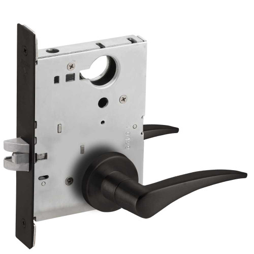 Schlage L9010 12A 622 LH Grade 1 Passage Latch Mortise Lock 12 Lever A Rose Flat Black Coated Finish Left-Handed L9010 12A 622 LH