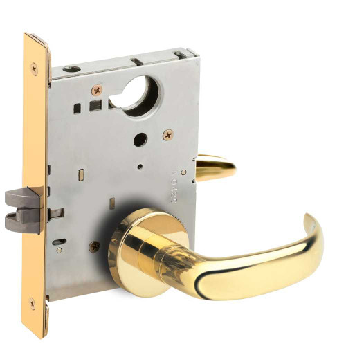Schlage L9010 17A 605 Grade 1 Passage Latch Mortise Lock 17 Lever A Rose Bright Brass Finish Field Reversible L9010 17A 605