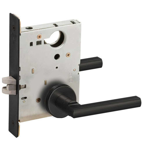 Schlage L9010 LATA 622 Grade 1 Passage Latch Mortise Lock Latitude Lever A Rose Flat Black Coated Finish Field Reversible L9010 LATA 622