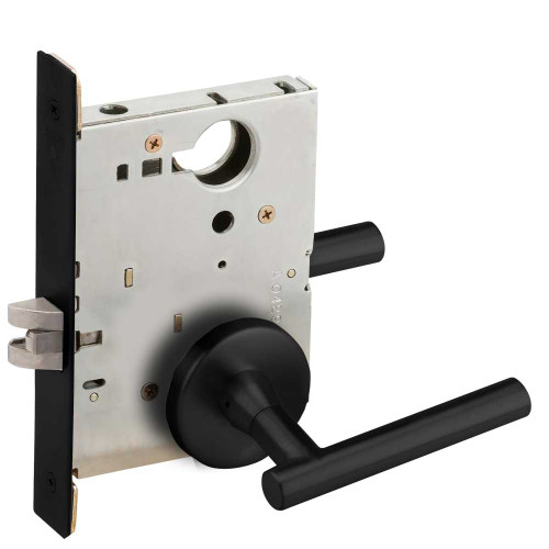 Schlage L9010 M51B 622 Grade 1 Passage Latch Mortise Lock M51 Lever B Rose Flat Black Coated Finish Field Reversible L9010 M51B 622