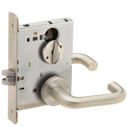 Schlage L9040 03A 619 Grade 1 Bed Bathroom Privacy Mortise Lock 03 Lever A Rose Satin Nickel Plated Clear Coated Finish Field Reversible L9040 03A 619