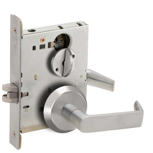 Schlage L9040 06C 626 Grade 1 Bed Bathroom Privacy Mortise Lock 06 Lever C Rose Satin Chrome Finish Field Reversible L9040 06C 626