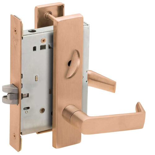 Schlage L9040 06L 612 Grade 1 Bed Bathroom Privacy Mortise Lock 06 Lever L Escutcheon Satin Bronze Clear Coated Finish Field Reversible L9040 06L 612