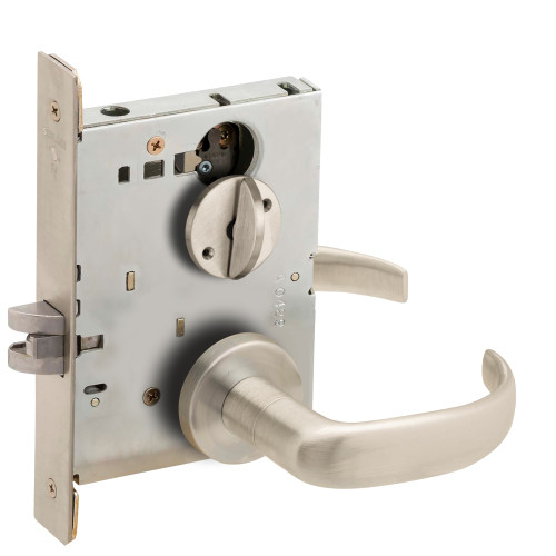 Schlage L9040 17A 619 L583-363 Grade 1 Bed Bathroom Privacy Mortise Lock 17 Lever A Rose ADA Thumbturn Satin Nickel Plated Clear Coated Finish Field Reversible