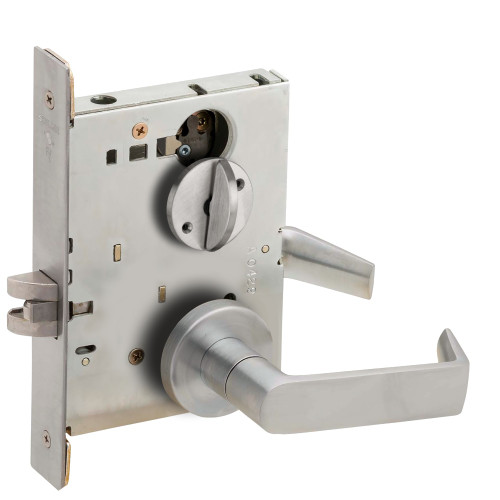 Schlage L9044 06A 630 Grade 1 Privacy with Coin Turn Mortise Lock 06 Lever A Rose Satin Stainless Steel Finish Field Reversible