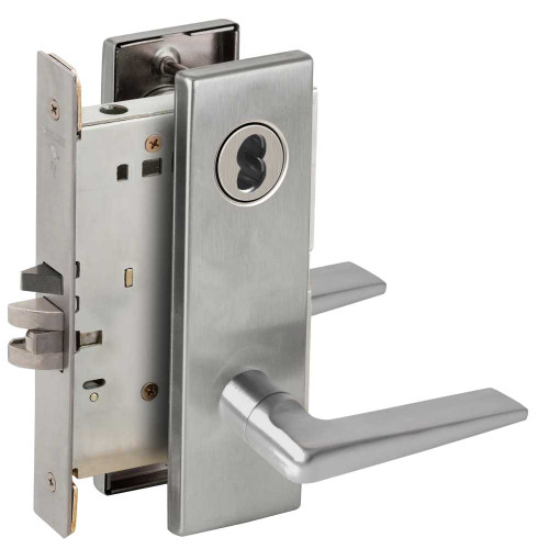 Schlage L9050B 05N 630 Grade 1 Entrance Office Mortise Lock SFIC Prep Less Core 05 Lever N Escutcheon Satin Stainless Steel Finish Field Reversible L9050B 05N 630