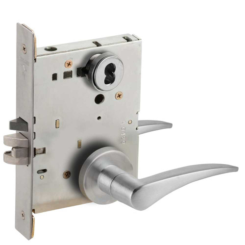 Schlage L9050B 12A 626 LH Grade 1 Entrance Office Mortise Lock SFIC Prep Less Core 12 Lever A Rose Satin Chrome Finish Left-Handed L9050B 12A 626 LH