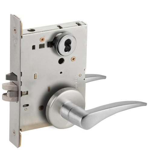 Schlage L9050B 12B 626 LH Grade 1 Entrance Office Mortise Lock SFIC Prep Less Core 12 Lever B Rose Satin Chrome Finish Left-Handed L9050B 12B 626 LH