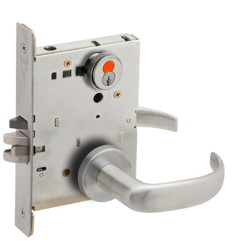 Schlage L9050H 17A 626 Grade 1 Entrance Office Mortise Lock 7-Pin SFIC Prep With Construction Core 17 Lever A Rose Satin Chrome Finish Field Reversible L9050H 17A 626