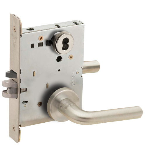 Schlage L9050J 02A 619 Grade 1 Entrance Office Mortise Lock Schlage FSIC Less Core 02 Lever A Rose Satin Nickel Plated Clear Coated Finish Field Reversible