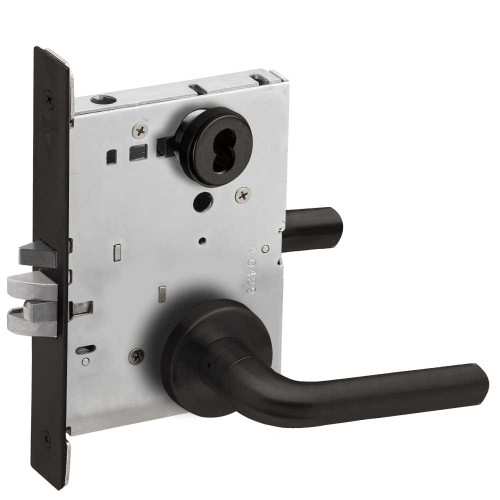 Schlage L9050J 02A 622 Grade 1 Entrance Office Mortise Lock Schlage FSIC Less Core 02 Lever A Rose Flat Black Coated Finish Field Reversible L9050J 02A 622