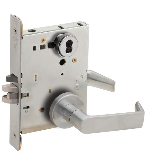 Schlage L9050J 06A 626 L583-363 Grade 1 Entrance Office Mortise Lock Schlage FSIC Less Core 06 Lever A Rose ADA Thumbturn Satin Chrome Finish Field Reversible