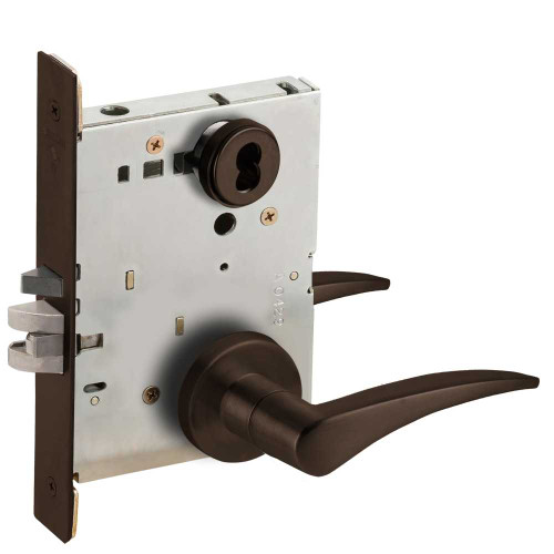 Schlage L9050J 12A 613 LH Grade 1 Entrance Office Mortise Lock Schlage FSIC Less Core 12 Lever A Rose Dark Oxidized Satin Bronze Oil Rubbed Finish Left-Handed L9050J 12A 613 LH