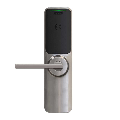 Schlage Electronics XE360EW99R OFBSM LAT 619 Grade 1 Wireless Exit Trim Smart Bluetooth and NFC Mobile Reader Interior Pushbutton LED with Indicator Von Duprin 98/99 or XP98/99 Rim Latitude Lever Satin Nickel Finish Field Reversible XE360EW99R OFBSM LAT 619