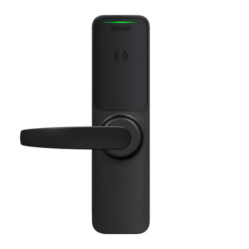 Schlage Electronics XE360EW22R OFISM NEP 622 Grade 1 Wireless Exit Trim Smart Bluetooth and NFC Mobile Reader LED Indicator Von Duprin 22 Rim Neptune Lever Matte Black Finish Field Reversible