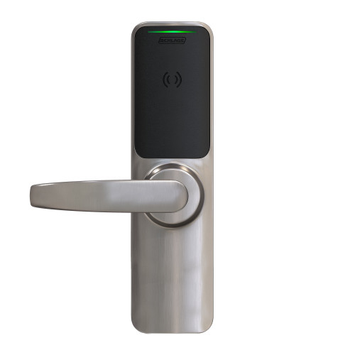 Schlage Electronics XE360EW22S OFBSM NEP 619 Grade 1 Wireless Exit Trim Smart Bluetooth and NFC Mobile Reader Interior Pushbutton LED with Indicator Von Duprin 22 SVR Neptune Lever Satin Nickel Finish Field Reversible
