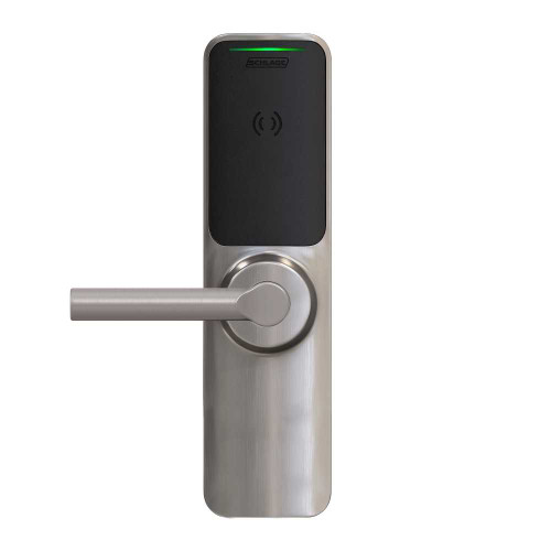 Schlage Electronics XE360EW25S OFISM BRW 619 Grade 1 Wireless Exit Trim Smart Bluetooth and NFC Mobile Reader LED Indicator Falcon 25 SVR Broadway Lever Satin Nickel Finish Field Reversible XE360EW25S OFISM BRW 619