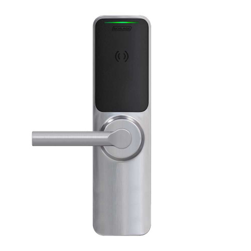 Schlage Electronics XE360EW25S OFISM BRW 626 Grade 1 Wireless Exit Trim Smart Bluetooth and NFC Mobile Reader LED Indicator Falcon 25 SVR Broadway Lever Satin Chrome Finish Field Reversible XE360EW25S OFISM BRW 626