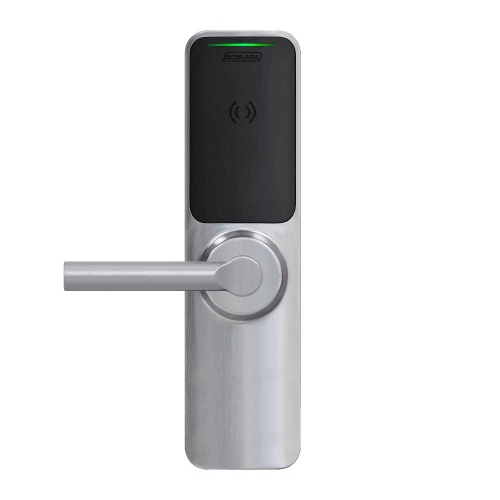 Schlage Electronics XE360EW99R OFBSM BRW 626 Grade 1 Wireless Exit Trim Smart Bluetooth and NFC Mobile Reader Interior Pushbutton LED with Indicator Von Duprin 98/99 or XP98/99 Rim Broadway Lever Satin Chrome Finish Field Reversible XE360EW99R OFBSM BRW 626