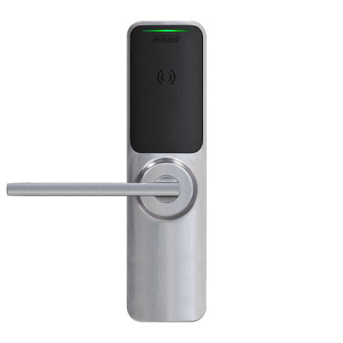 Schlage Electronics XE360EW99S OFBSM LONE 626 Grade 1 Wireless Exit Trim Smart Bluetooth and NFC Mobile Reader Interior Pushbutton LED with Indicator Von Duprin 98/99 SVR Longitude-Extended Length Lever Satin Chrome Finish Field Reversible XE360EW99S OFBSM LONE 626