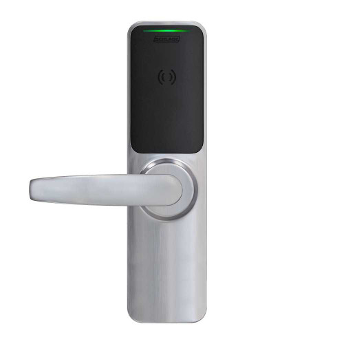 Schlage Electronics XE360EW99R OFISM NEP 626 Grade 1 Wireless Exit Trim Smart Bluetooth and NFC Mobile Reader LED Indicator Von Duprin 98/99 or XP98/99 Rim Neptune Lever Satin Chrome Finish Field Reversible XE360EW99R OFISM NEP 626