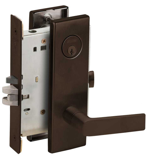 Schlage L9050P 01N 613 Grade 1 Entrance Office Mortise Lock Conventional Cylinder S123 Keyway 01 Lever N Escutcheon Dark Oxidized Satin Bronze Oil Rubbed Finish Field Reversible L9050P 01N 613