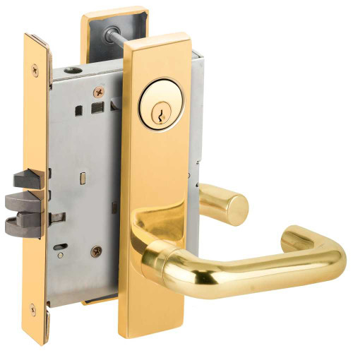 Schlage L9050P 03L 605 Grade 1 Entrance Office Mortise Lock Conventional Cylinder S123 Keyway 03 Lever L Escutcheon Bright Brass Finish Field Reversible L9050P 03L 605
