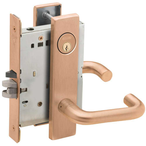 Schlage L9050P 03L 612 Grade 1 Entrance Office Mortise Lock Conventional Cylinder S123 Keyway 03 Lever L Escutcheon Satin Bronze Clear Coated Finish Field Reversible L9050P 03L 612