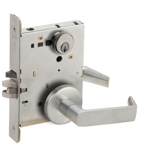 Schlage L9050P 06B 626 Grade 1 Entrance Office Mortise Lock Conventional Cylinder S123 Keyway 06 Lever B Rose Satin Chrome Finish Field Reversible