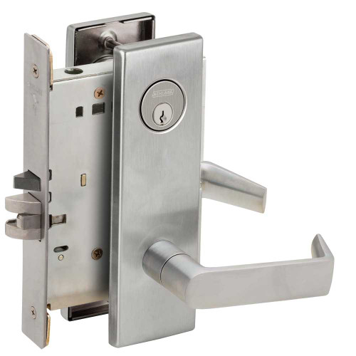 Schlage L9050P 06N 626 Grade 1 Entrance Office Mortise Lock Conventional Cylinder S123 Keyway 06 Lever N Escutcheon Satin Chrome Finish Field Reversible L9050P 06N 626
