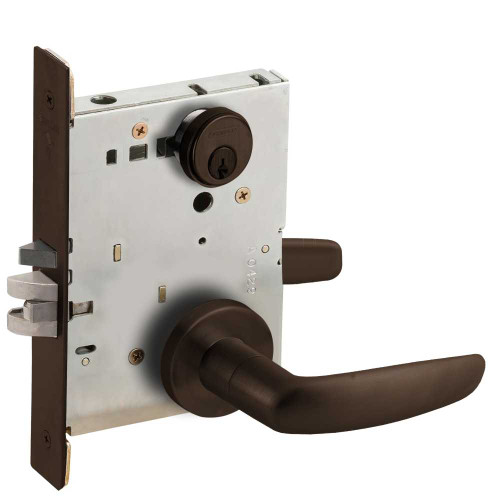 Schlage L9050P 07A 613 Grade 1 Entrance Office Mortise Lock Conventional Cylinder S123 Keyway 07 Lever A Rose Dark Oxidized Satin Bronze Oil Rubbed Finish Field Reversible L9050P 07A 613