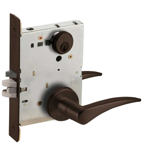 Schlage L9050P 12A 613 LH Grade 1 Entrance Office Mortise Lock Conventional Cylinder S123 Keyway 12 Lever A Rose Dark Oxidized Satin Bronze Oil Rubbed Finish Left-Handed L9050P 12A 613 LH