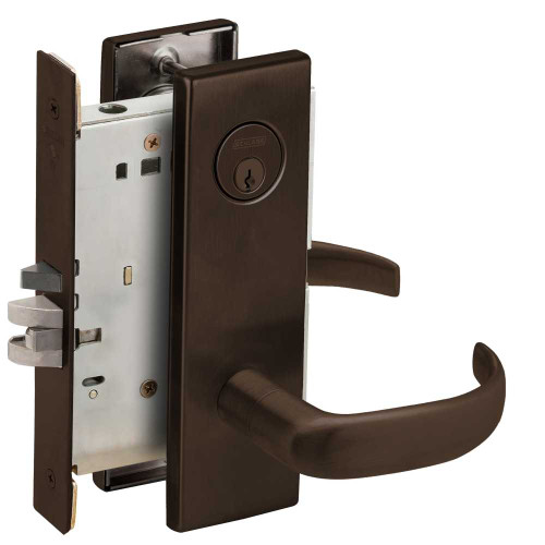 Schlage L9050P 17N 613 Grade 1 Entrance Office Mortise Lock Conventional Cylinder S123 Keyway 17 Lever N Escutcheon Dark Oxidized Satin Bronze Oil Rubbed Finish Field Reversible L9050P 17N 613