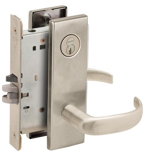 Schlage L9050R 17N 619 Grade 1 Entrance Office Mortise Lock Schlage FSIC With Core S123 Keyway 17 Lever N Escutcheon Satin Nickel Plated Clear Coated Finish Field Reversible