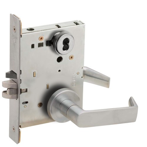 Schlage L9056B 06A 626 Grade 1 Entrance Office with Auto Unlocking Mortise Lock SFIC Prep Less Core 06 Lever A Rose Satin Chrome Finish Field Reversible