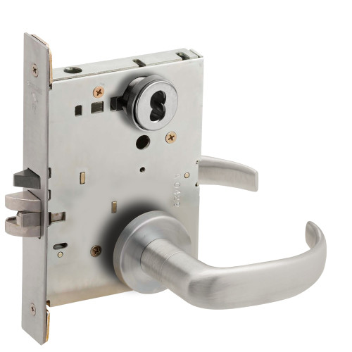 Schlage L9056B 17A 626 Grade 1 Entrance Office with Auto Unlocking Mortise Lock SFIC Prep Less Core 17 Lever A Rose Satin Chrome Finish Field Reversible