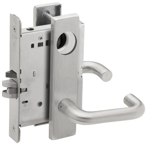 Schlage L9056L 03L 626 Grade 1 Entrance Office with Auto Unlocking Mortise Lock Less Cylinder 03 Lever L Escutcheon Satin Chrome Finish Field Reversible