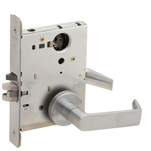 Schlage L9056L 06A 626 Grade 1 Entrance Office with Auto Unlocking Mortise Lock Less Cylinder 06 Lever A Rose Satin Chrome Finish Field Reversible