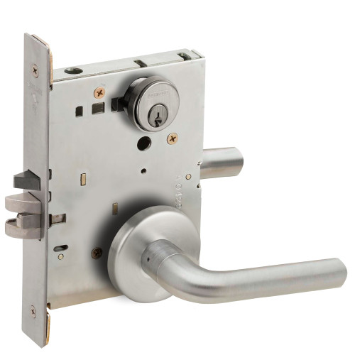 Schlage L9056P 02B 626 Grade 1 Entrance Office with Auto Unlocking Mortise Lock Conventional Cylinder S123 Keyway 02 Lever B Rose Satin Chrome Finish Field Reversible