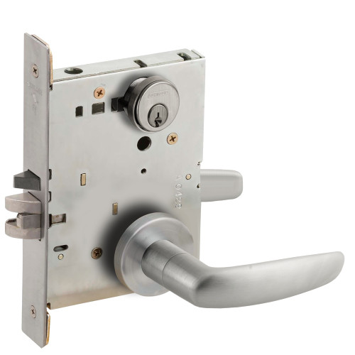 Schlage L9056P 07A 626 Grade 1 Entrance Office with Auto Unlocking Mortise Lock Conventional Cylinder S123 Keyway 07 Lever A Rose Satin Chrome Finish Field Reversible