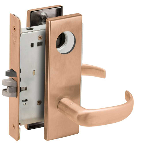 Schlage L9060L 17N 612 Grade 1 Apartment Entrance Mortise Lock Less Cylinder 17 Lever N Escutcheon Satin Bronze Clear Coated Finish Field Reversible L9060L 17N 612