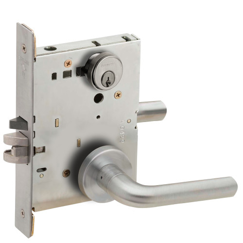 Schlage L9060P 02A 626 Grade 1 Apartment Entrance Mortise Lock Conventional Cylinder S123 Keyway 02 Lever A Rose Satin Chrome Finish Field Reversible