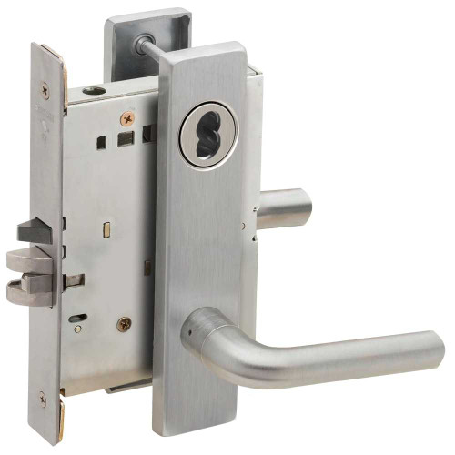 Schlage L9070B 02L 626 Grade 1 Classroom Mortise Lock SFIC Prep Less Core 02 Lever L Escutcheon Satin Chrome Finish Field Reversible L9070B 02L 626