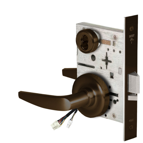 BEST 45HW7WEU16R690RQE12V Fail Secure 12V Double Cylinder Electrified Mortise Lock 16 Lever R Rose Request to Exit Dark Bronze