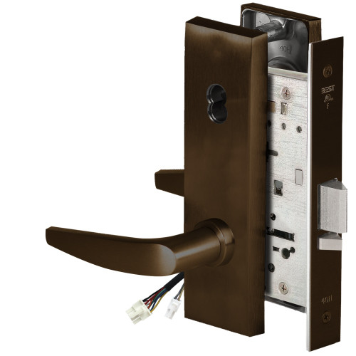 BEST 45HW7DEU16N690RQE Fail Secure 24V Electrified Mortise Lock 16 Lever N Escutcheon Request to Exit Dark Bronze