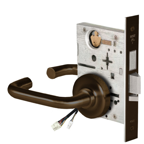 BEST 45HW0LEU3R69012V Fail Secure 12V With Deadbolt No Key Override Electrified Mortise Lock 3 Lever R Rose Dark Bronze