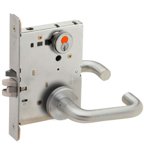 Schlage L9070H 03A 626 Grade 1 Classroom Mortise Lock 7-Pin SFIC Prep With Construction Core 03 Lever A Rose Satin Chrome Finish Field Reversible