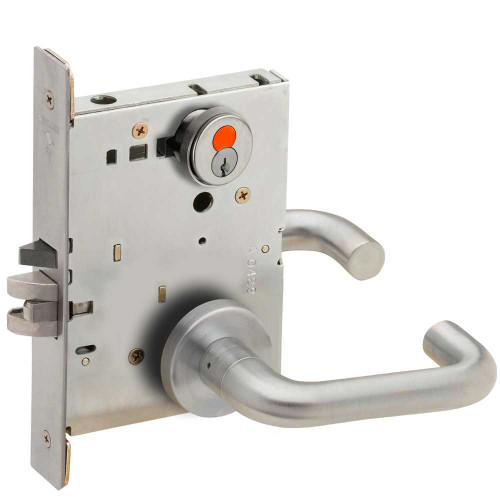 Schlage L9070H 03A 626 Grade 1 Classroom Mortise Lock 7-Pin SFIC Prep With Construction Core 03 Lever A Rose Satin Chrome Finish Field Reversible L9070H 03A 626