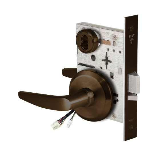 BEST 45HW7DEU16S690RQE Fail Secure 24V Electrified Mortise Lock 16 Lever S Rose Request to Exit Dark Bronze