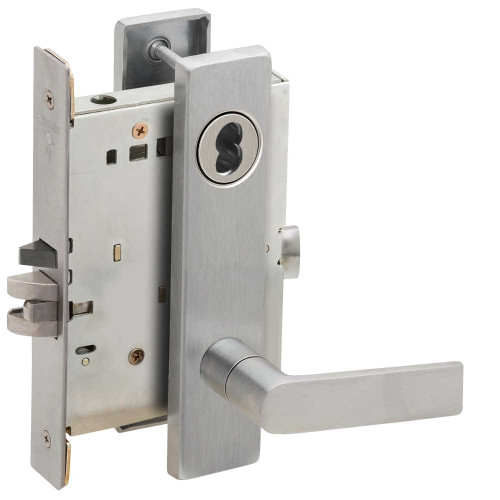 Schlage L9070J 01L 626 Grade 1 Classroom Mortise Lock Schlage FSIC Less Core 01 Lever L Escutcheon Satin Chrome Finish Field Reversible L9070J 01L 626